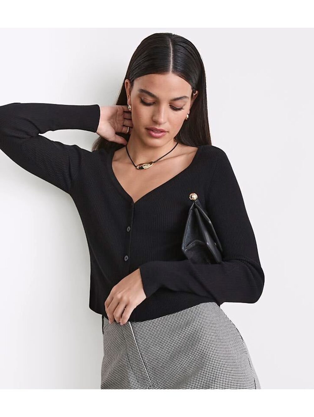 LOFT Women's Black Button-Up Cropped Cardigan Sweater, Size L